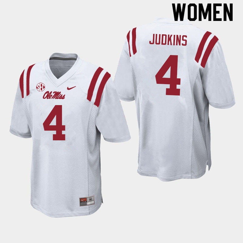 Quinshon Judkins Ole Miss Rebels NCAA Women's White #4 Stitched Limited College Football Jersey LMG3158YK